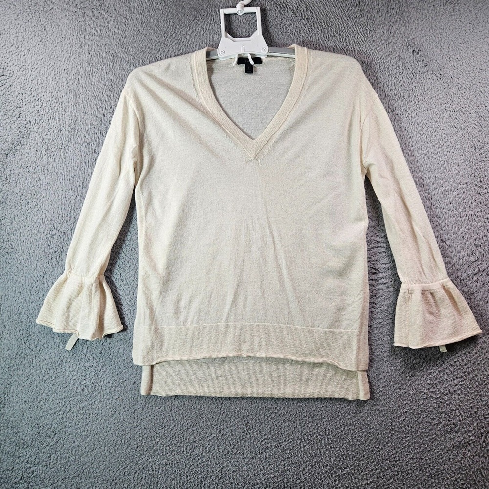 J Crew 100% Merino Wool Sweater Women Small Bow Long Sleeve Beige‎ Lightweight
